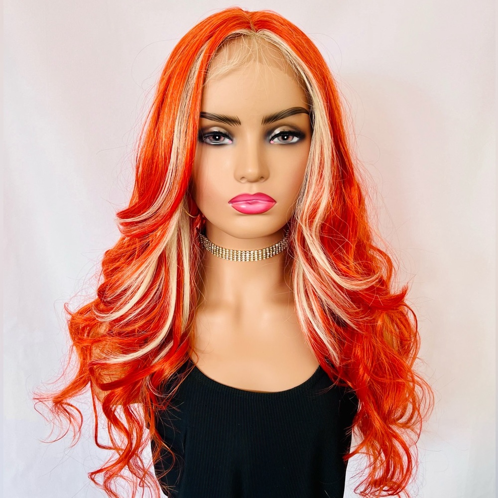 Elevate Your Style with this Vibrant Orange Blonde Premium Fiber Lace Front Wig